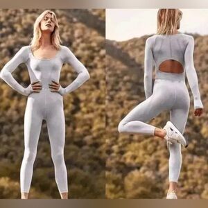 FREE PEOPLE FP MOVEMENT Good Karma Long Sleeve Gray Jumpsuit size M/L NWT $118
